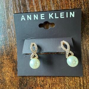 Anne Klein Gold-Tone and Imitation Pearl Huggie Drop Earrings